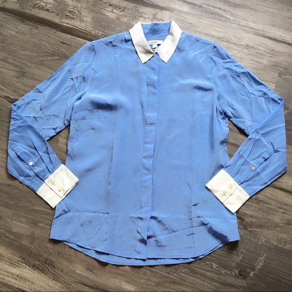 J. Crew Tops - NWT J. Crew Silk Boy Shirt Blue White Contrast 4